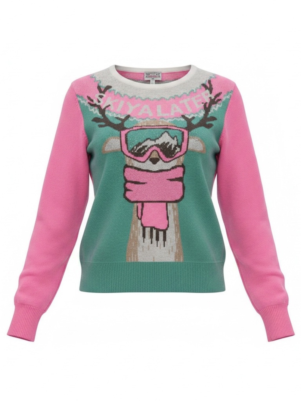 Ski Ya Later Deer Holiday Hooded Sweater Sz M